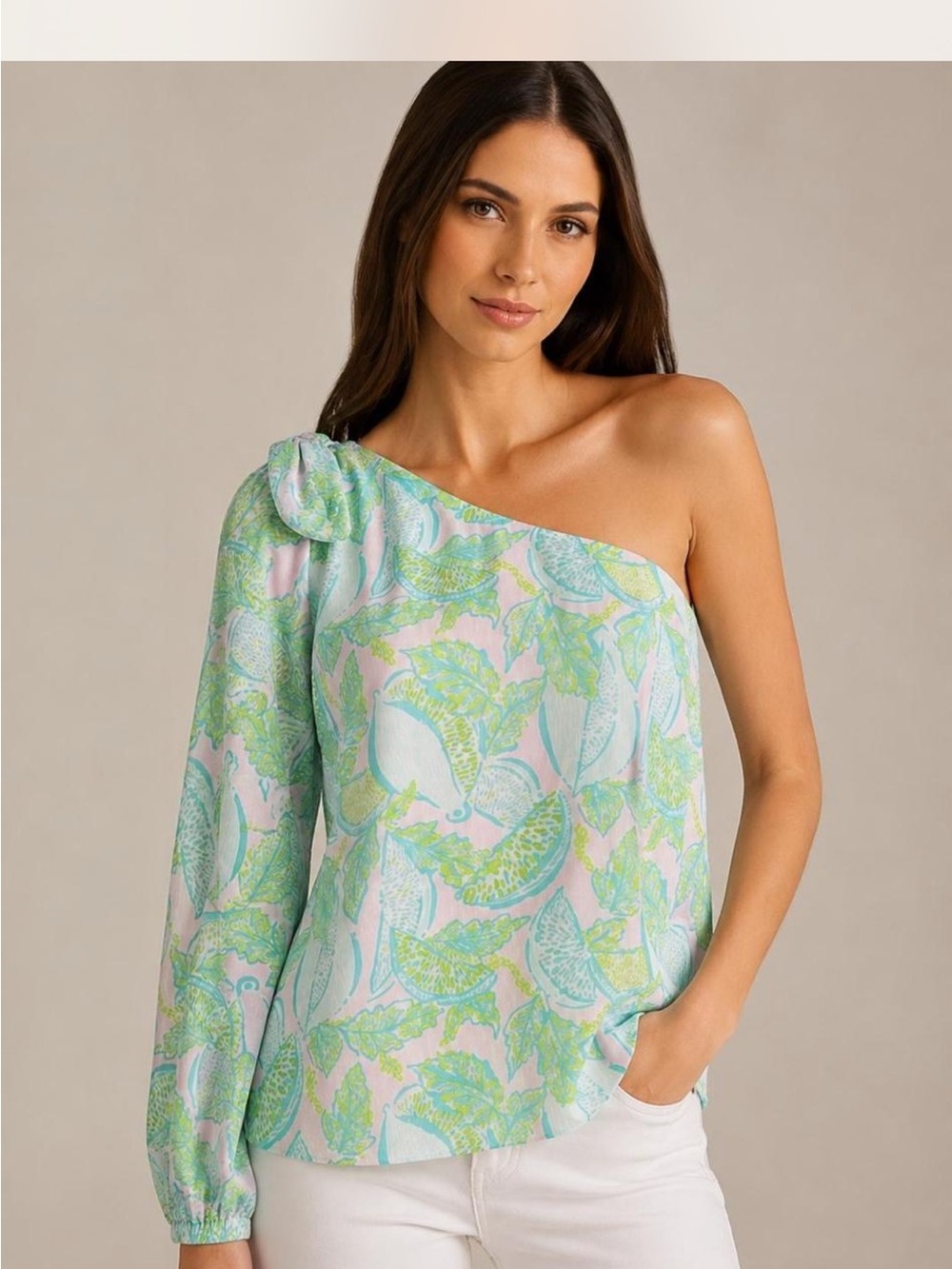 Lilly Pulitzer One-Shoulder Pastel Leaf Print Blouse Size 12